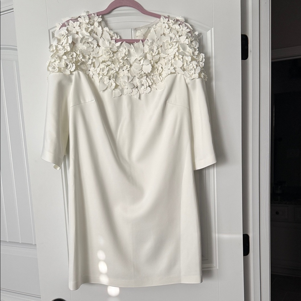 Badgley Mischka Ivory Floral Appliqué Mini Dress